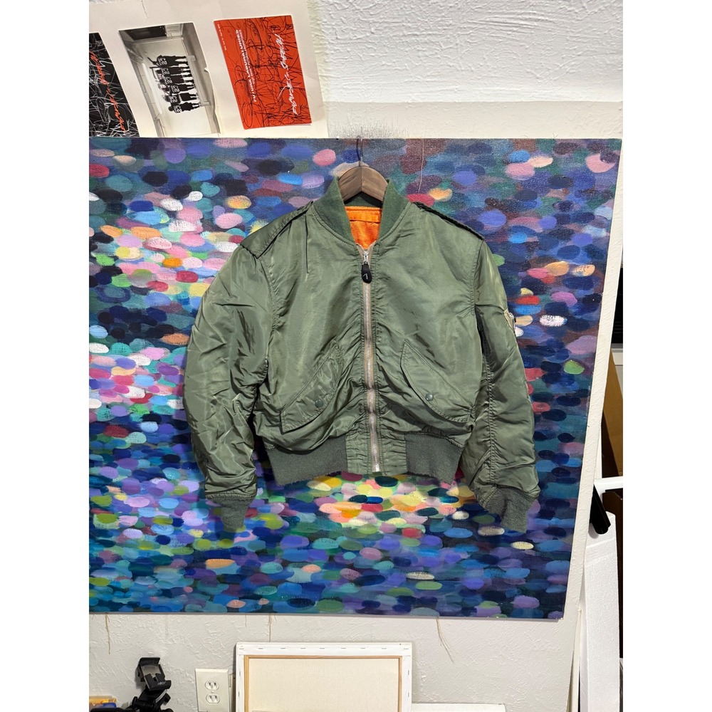 Sage Green MA-1 Bomber Flight Jacket Orange Lining kids Size Medium